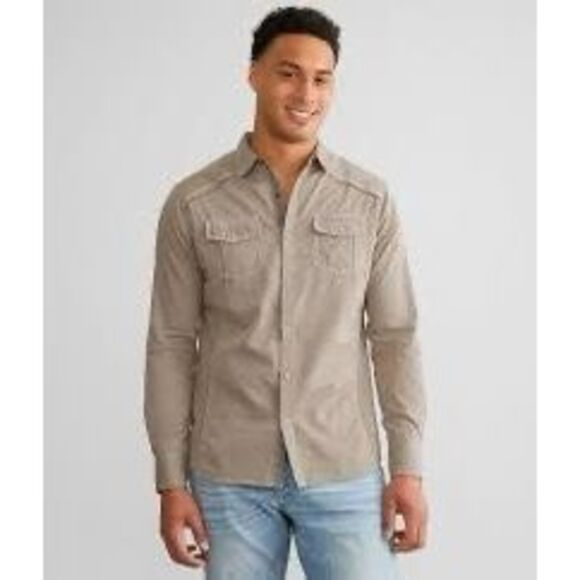 BKE Buckle Mens Athletic Button Down Shirt Sz XL Beige Standard Fit - Picture 1 of 9